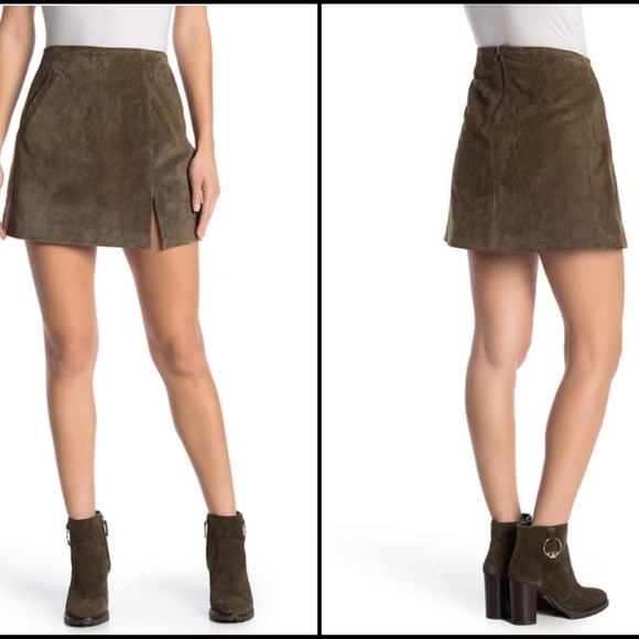 Blank NYC Leather Suede Brown Classic Modern Mini Skirt Women's 26 color Taupe - Picture 1 of 11